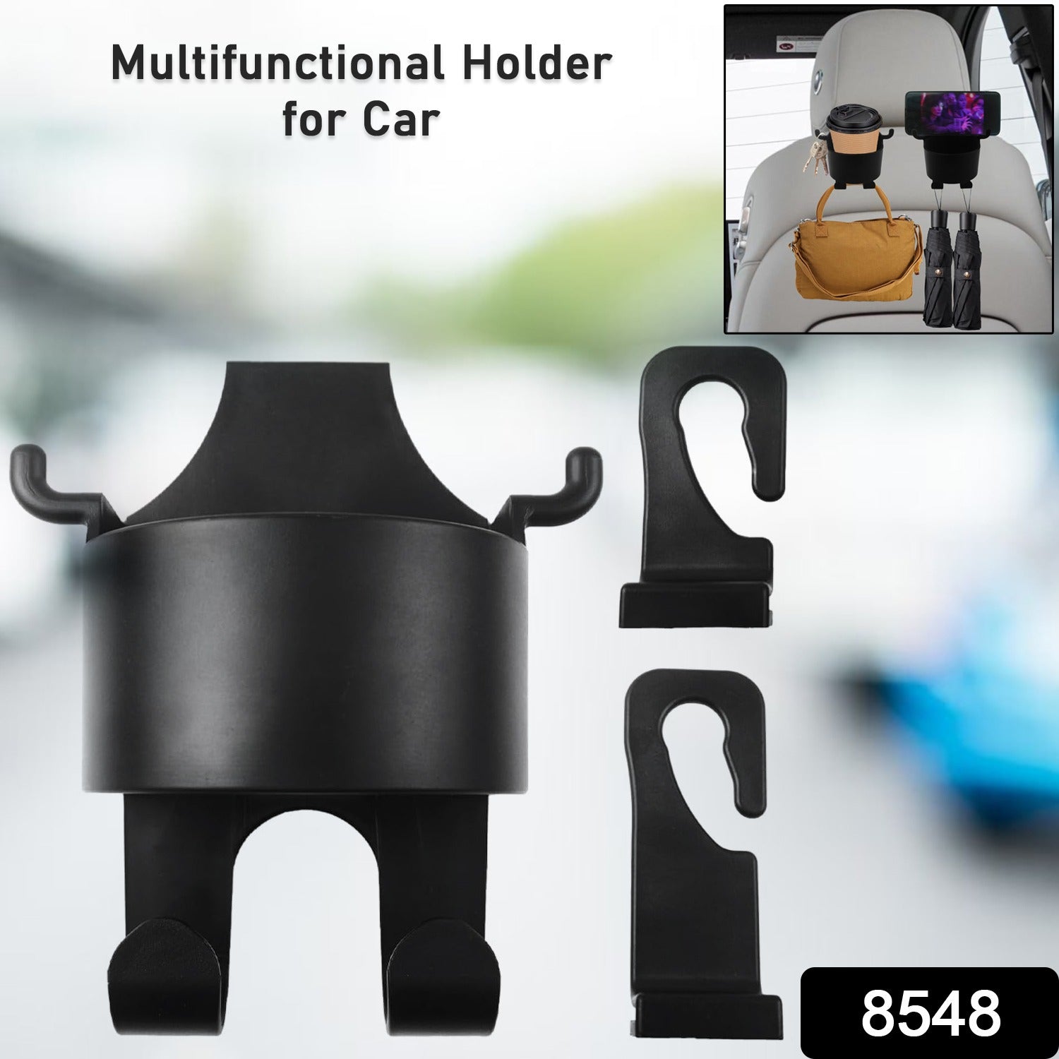 8548 Car Headrest Backseat Organizer, 3 in 1 Automotive Cell Phone Drink cupholder Adapter with Headrest Hooks for Kids and Adults, Multifunctional Storage for Car Travel Accessories 8548 Car Headrest Backseat Organizer, 3 in 1 Automotive Cell Phone Drink cupholder Adapter with Headrest Hooks for Kids and Adults, Multifunctional Storage for Car Travel Accessories